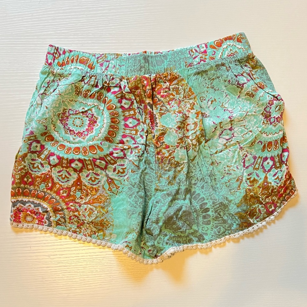 Mossimo Supply Co. Aqua Paisley High-Waist Shorts with Lace Trim